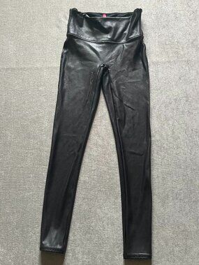 SPANX Leggings Women UK & EU Medium Black Faux Leather High Waist Tummy Control